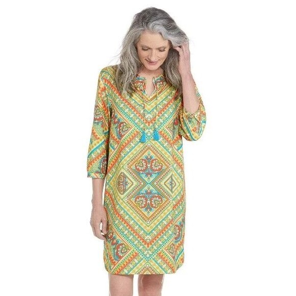 Coolibar Tops - Coolibar Oceanside Tunic Dress Women XL UPF50+ Sun Protection Yellow Geo Paisley